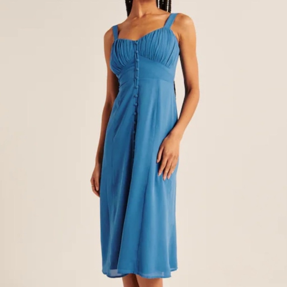 Abercrombie & Fitch Button Through Slim Midi Dress Blue - Women’s L - Picture 6 of 13